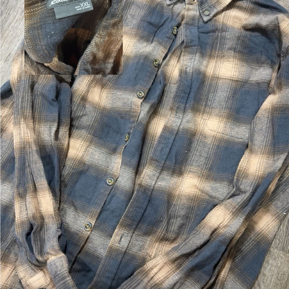 Eddie Bauer Plaid Shirt in Navy and Tan